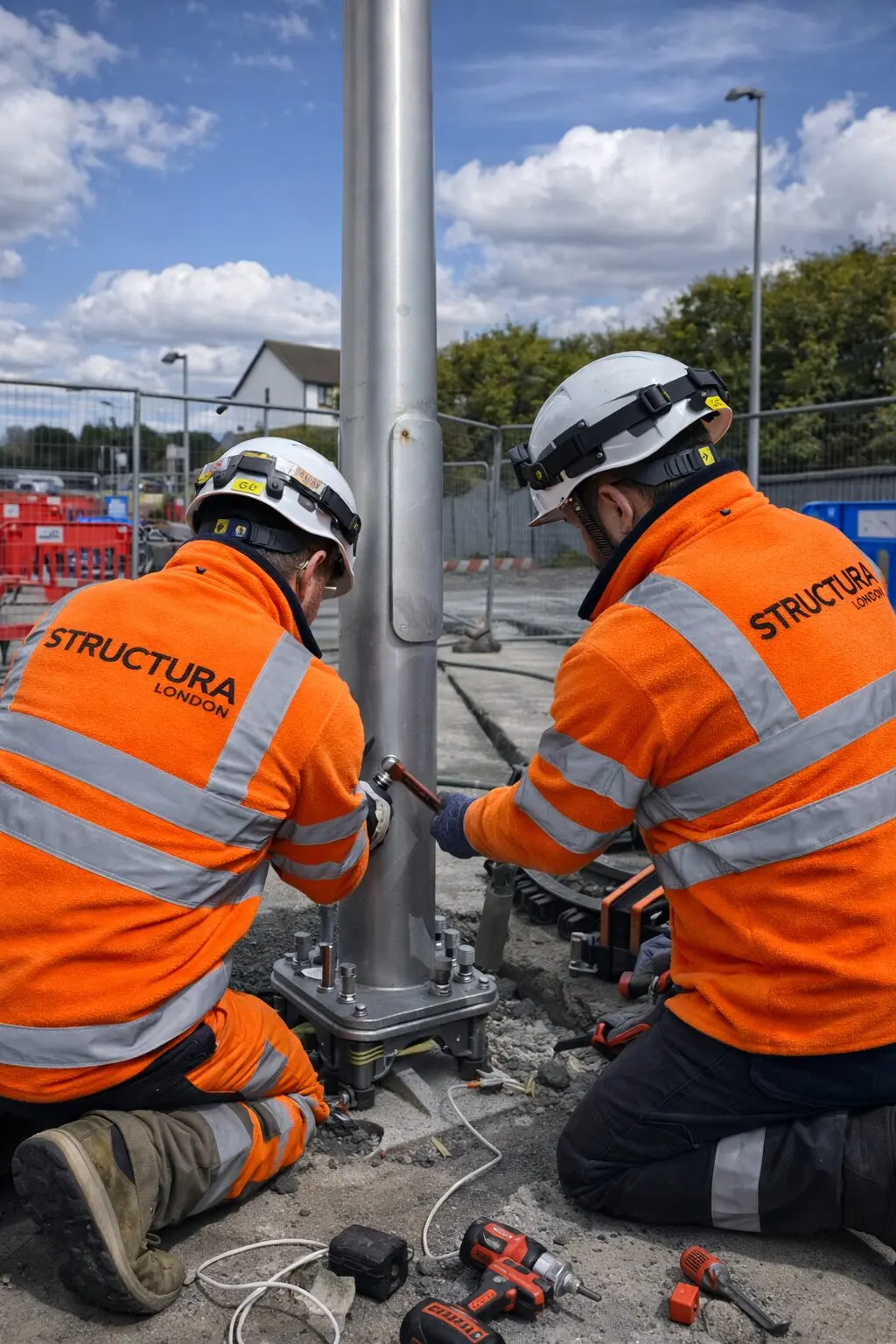 Structural steelwork being installed on site